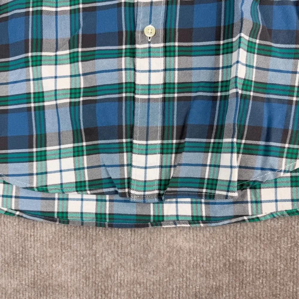 Vintage J Crew‎ Tailored Woven Shirts Blue Green Plaid Cotton Button Up Size L